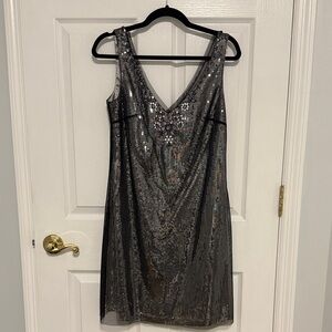 White House Black Market Sequin Silver Dress